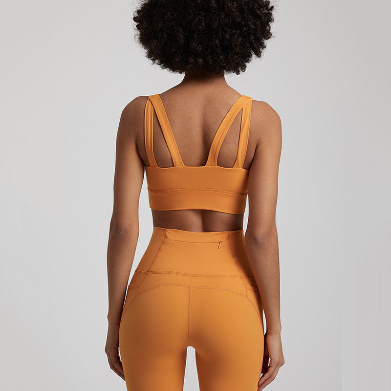 Women's Nude Cross-Back Sports Br. Breathable Yoga & Fitness Top