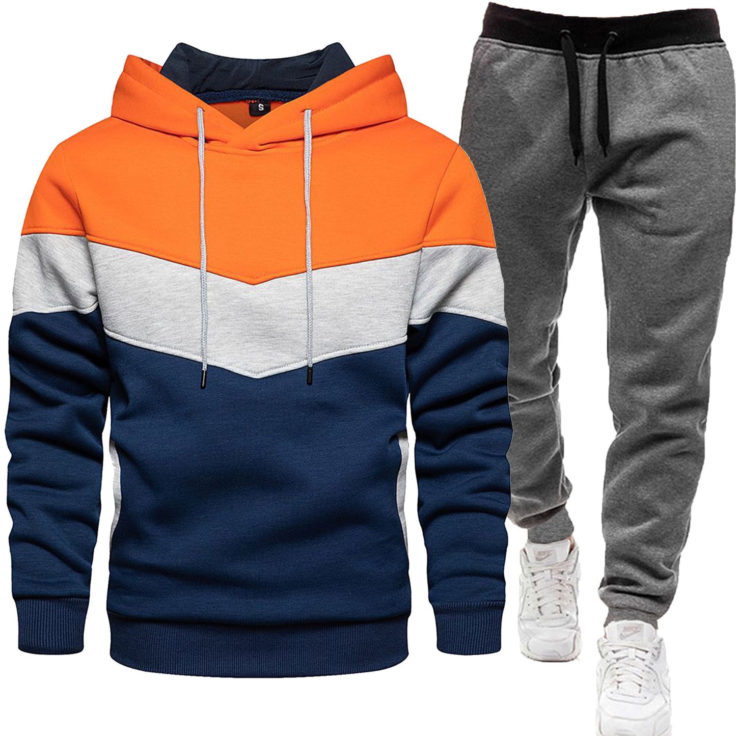 Men's three color hoodie sports suit.
