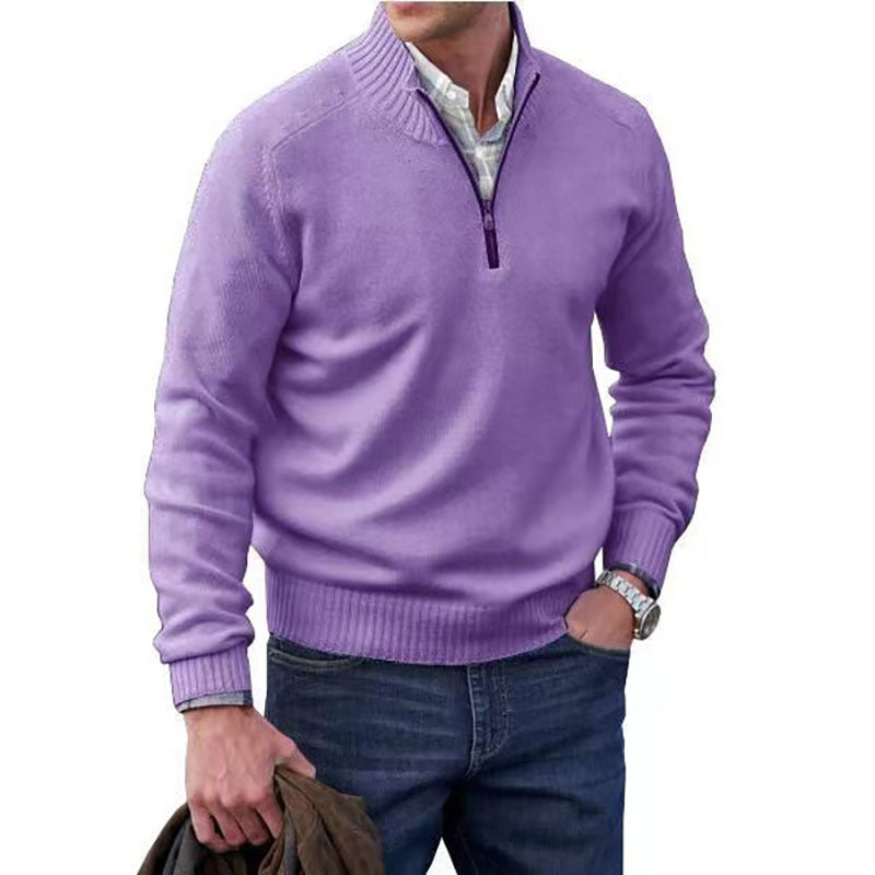 Men’s Thermal Zipper Sweater – Stand Collar Wool Knit Pullover