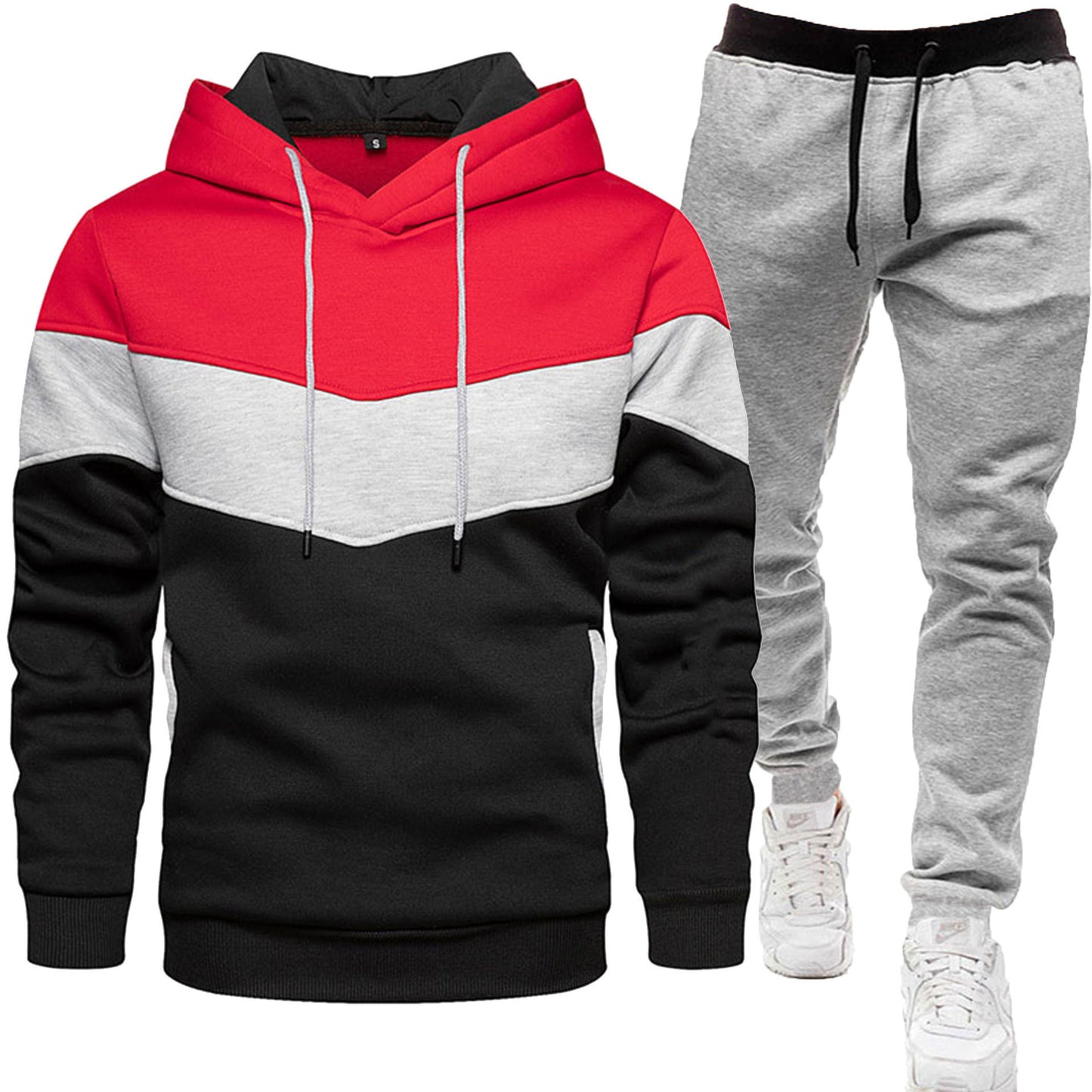 Men's three color hoodie sports suit.