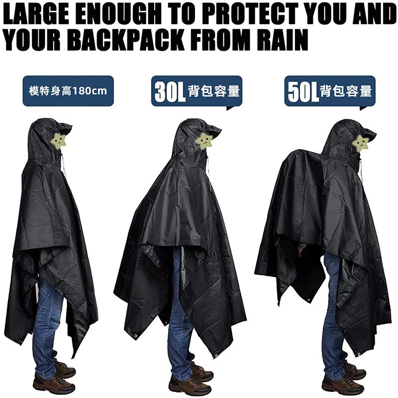 3 In 1 Outdoor Hooded Sleeve Waterproof Rain Poncho