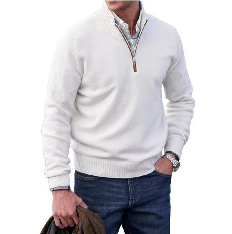 Men’s Thermal Zipper Sweater – Stand Collar Wool Knit Pullover