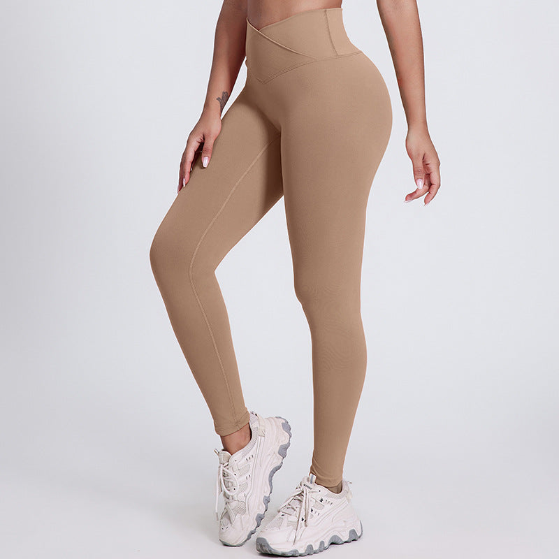 New solid color running pants fitness nine pants peach hips wearing high waist nude yoga pants