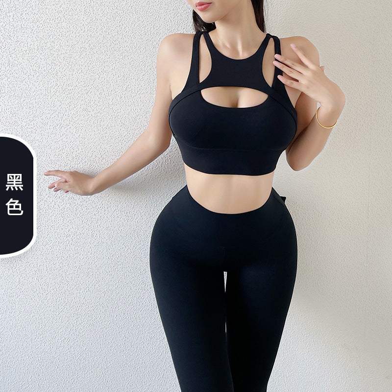 Double-Sided Frosted Hollow Back Sports Bra, Shock-Proof Yoga & Fitness Vest