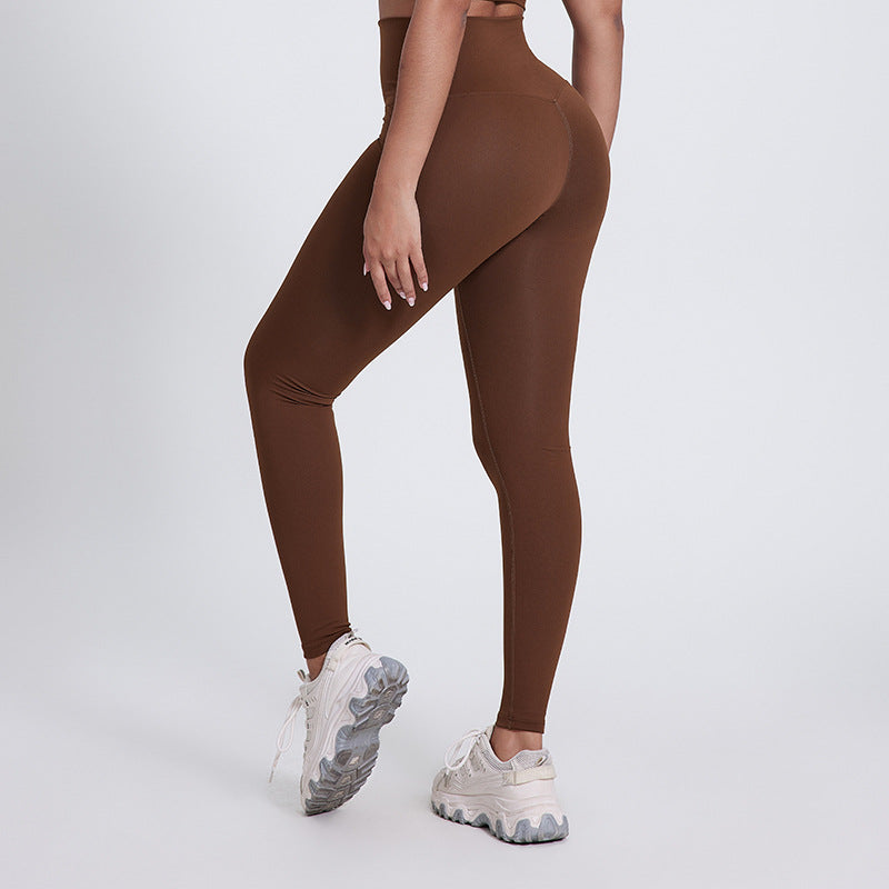 New solid color running pants fitness nine pants peach hips wearing high waist nude yoga pants