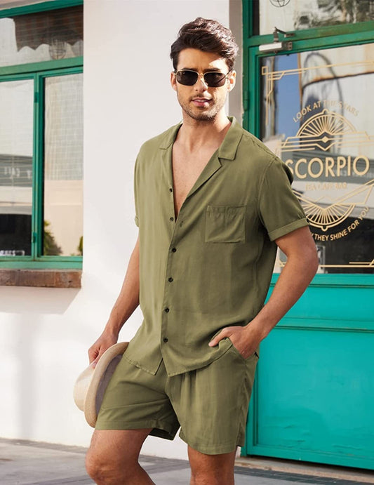 Men’s Summer Linen Shirt & Shorts Set, Lightweight & Breathable