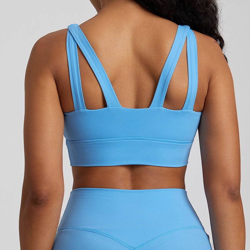 Women's Nude Cross-Back Sports Bra – Breathable Yoga & Fitness Top