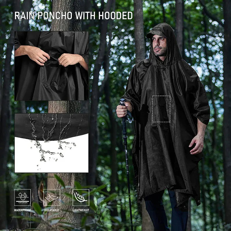 3 In 1 Outdoor  Hooded Sleeve Waterproof Rain Poncho Motorcycle Rain Cover Camping Hiking Travel Rainwear Tent