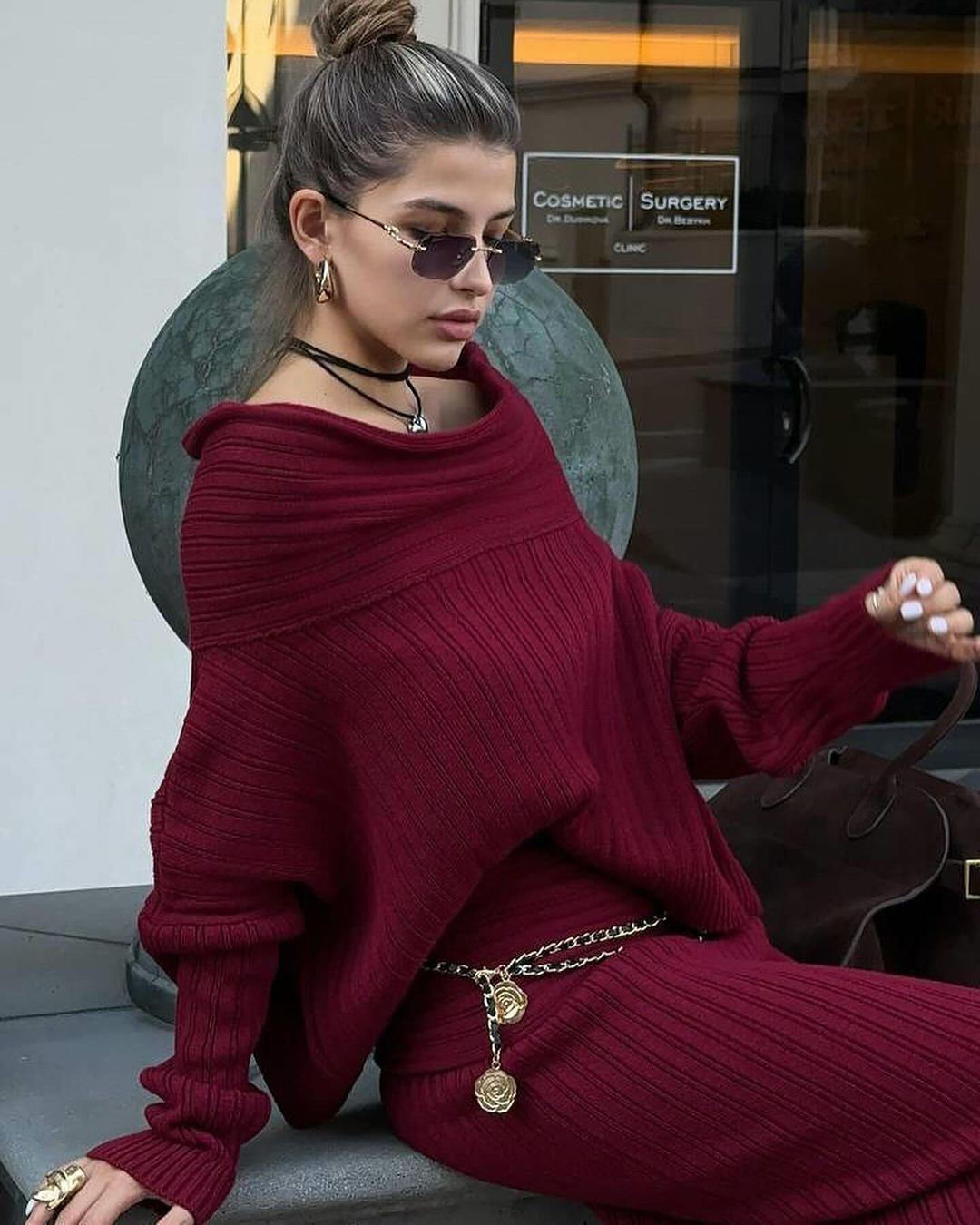 Elegant Winter spring and fall Knitted Two-Piece Set – Off-Shoulder Sweater & Slim Skirt Suit for Women fashion