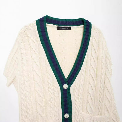 V-neck contrasting knitted top jacket, Autumn and Pring