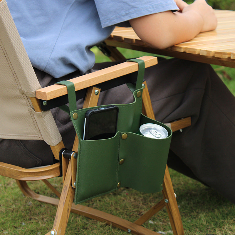 Leather Camping Chair Side Bag – Storage for Phone, Beer & Essentials