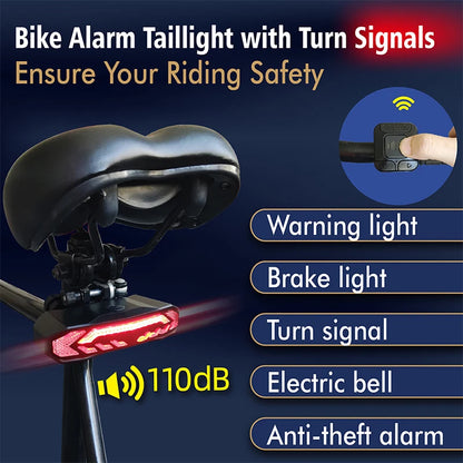 Bike Alarm Tail Light with Turn Signals Multifunctional Waterproof USB Rechargeable  Electric Bell Bicycle Lamp Bike Rear Light