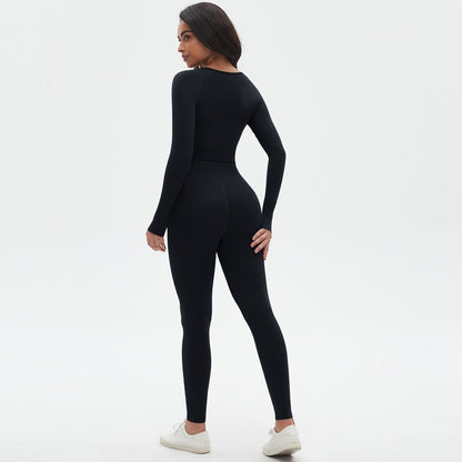 Seamless Knitted Solid Color Tight High Elasticity Yoga Suit Set
