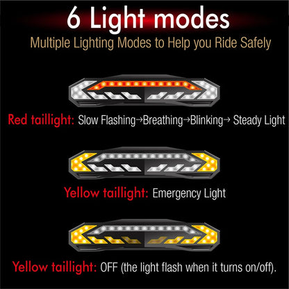 Bike Alarm Tail Light with Turn Signals Multifunctional Waterproof USB Rechargeable  Electric Bell Bicycle Lamp Bike Rear Light