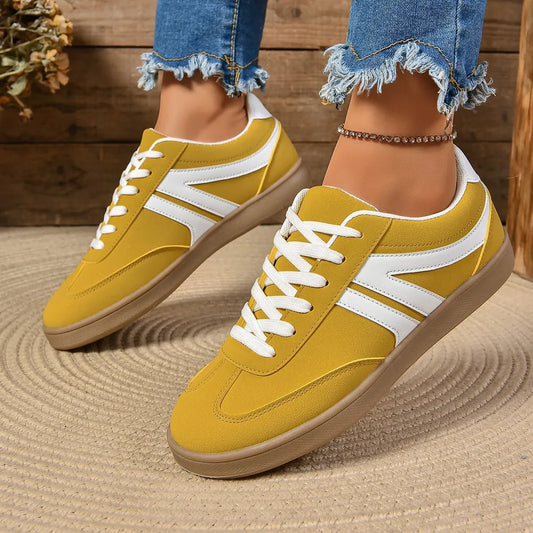 Women Lace Up Round Toe Flat Sneakers