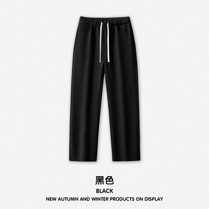 Tide brand 350G heavy plus fleece men's wide leg pants vertical vertical pants solid color casual pants