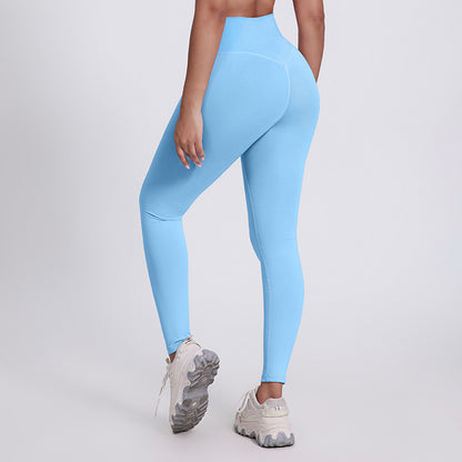 New solid color running pants fitness nine pants peach hips wearing high waist nude yoga pants
