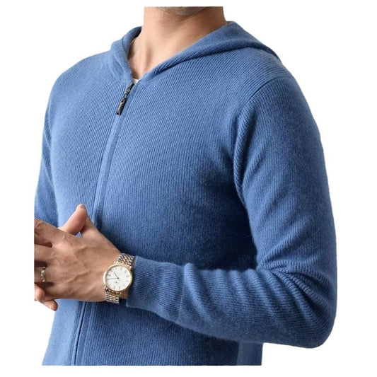 Cashmere hoodie men's cardigan loose knit wool sweater with cap