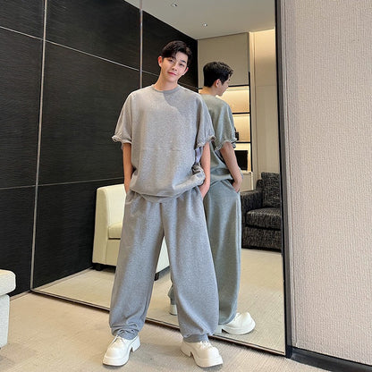 Adjustable short long sleeved sweatshirt set with fashionable design for both men and women