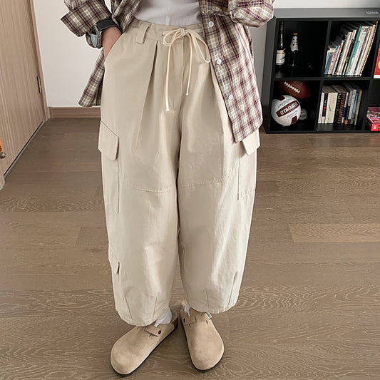 Dark gray Japanese loose wide leg workwear pants for men