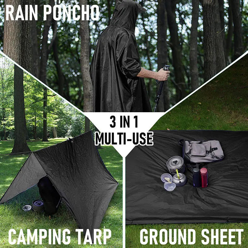 3 In 1 Outdoor  Hooded Sleeve Waterproof Rain Poncho Motorcycle Rain Cover Camping Hiking Travel Rainwear Tent