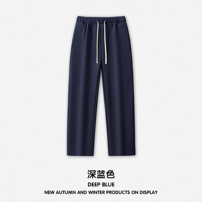 Tide brand 350G heavy plus fleece men's wide leg pants vertical vertical pants solid color casual pants