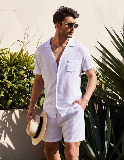 Men’s Summer Linen Shirt & Shorts Set, Lightweight & Breathable