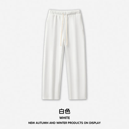 Tide brand 350G heavy plus fleece men's wide leg pants vertical vertical pants solid color casual pants
