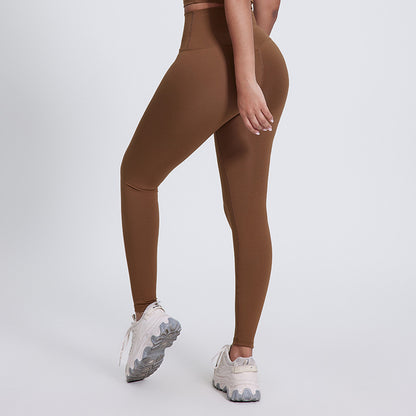 New solid color running pants fitness nine pants peach hips wearing high waist nude yoga pants