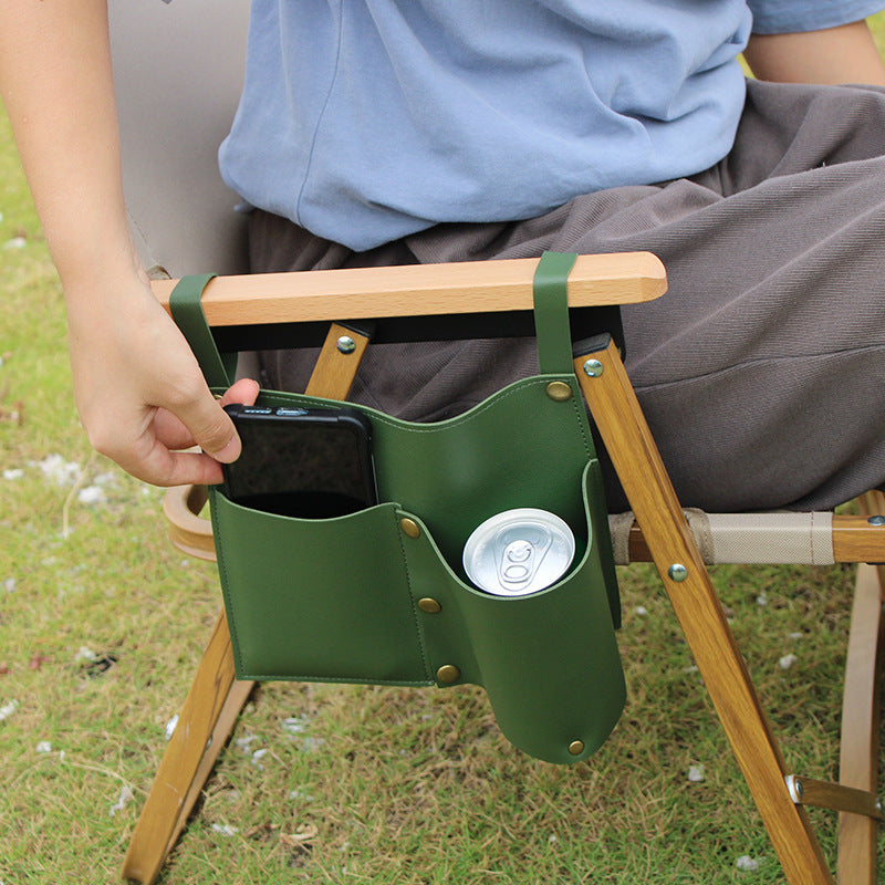 Leather Camping Chair Side Bag – Storage for Phone, Beer & Essentials