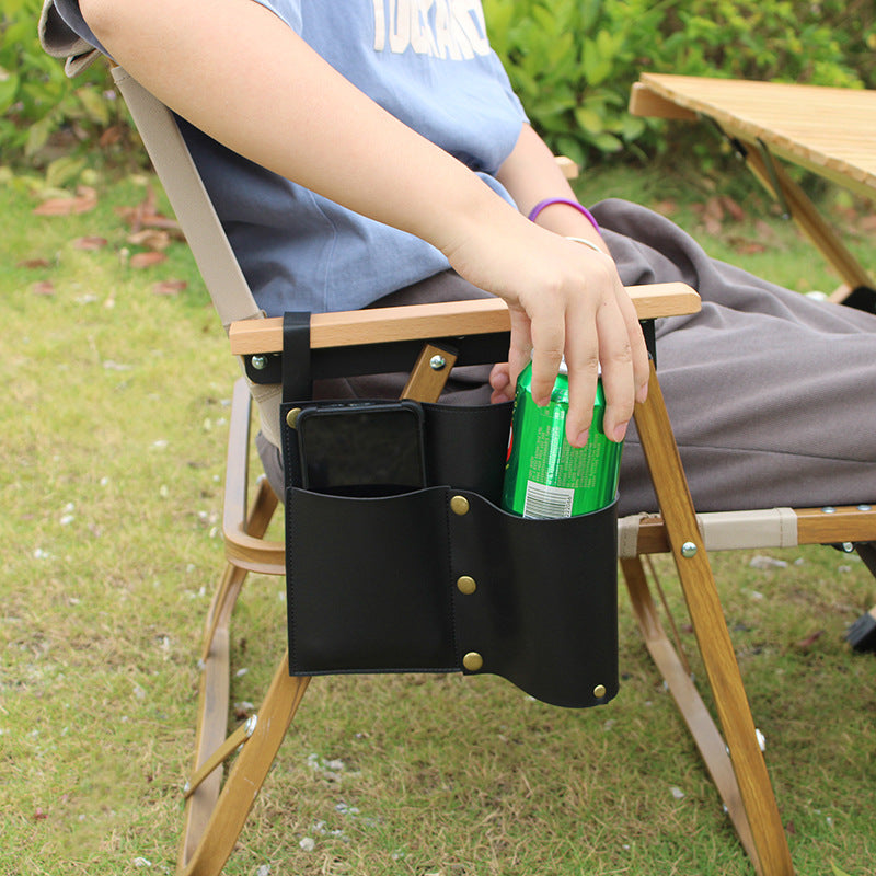 Leather Camping Chair Side Bag – Storage for Phone, Beer & Essentials