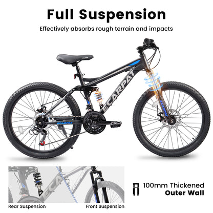 A2660 Ecarpat Mountain Bike 26 inch Wheel Carbon Steel Frame Disc Brake Thumb Shift Front Fork Rear Shock Absorber Bicycle