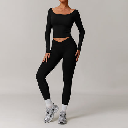 Women’s Off-Shoulder Long Sleeve Yoga Dress – Stylish & Sporty Fit