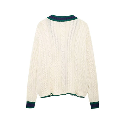 V-neck contrasting knitted top jacket, Autumn and Pring