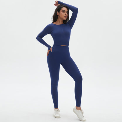 Seamless Knitted Solid Color Tight High Elasticity Yoga Suit Set