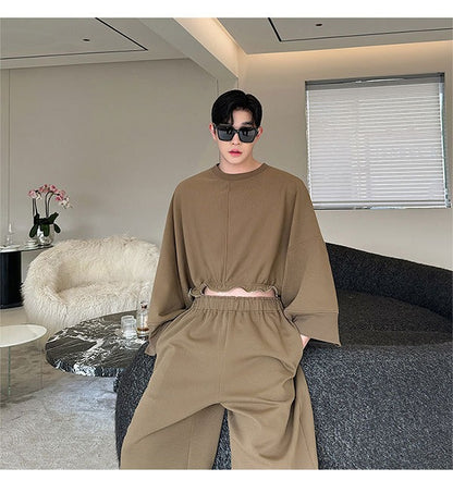 Adjustable short long sleeved sweatshirt set with fashionable design for both men and women