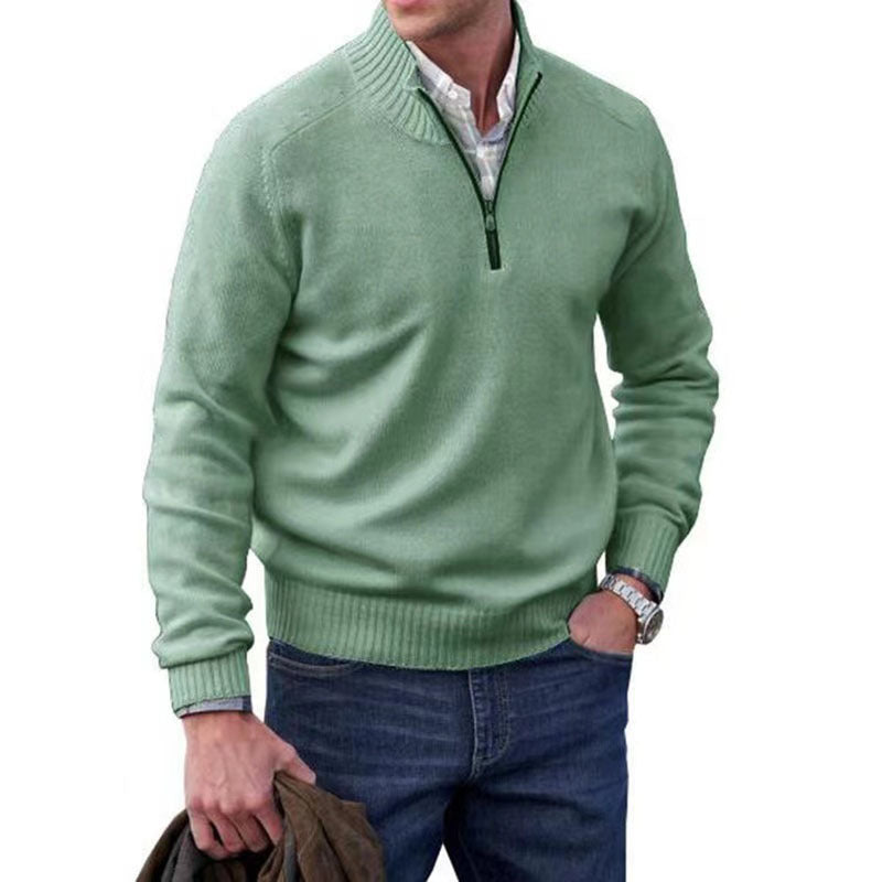 Men's Zipper Stand up Collar Sweater Wool Men's Warm Sweater