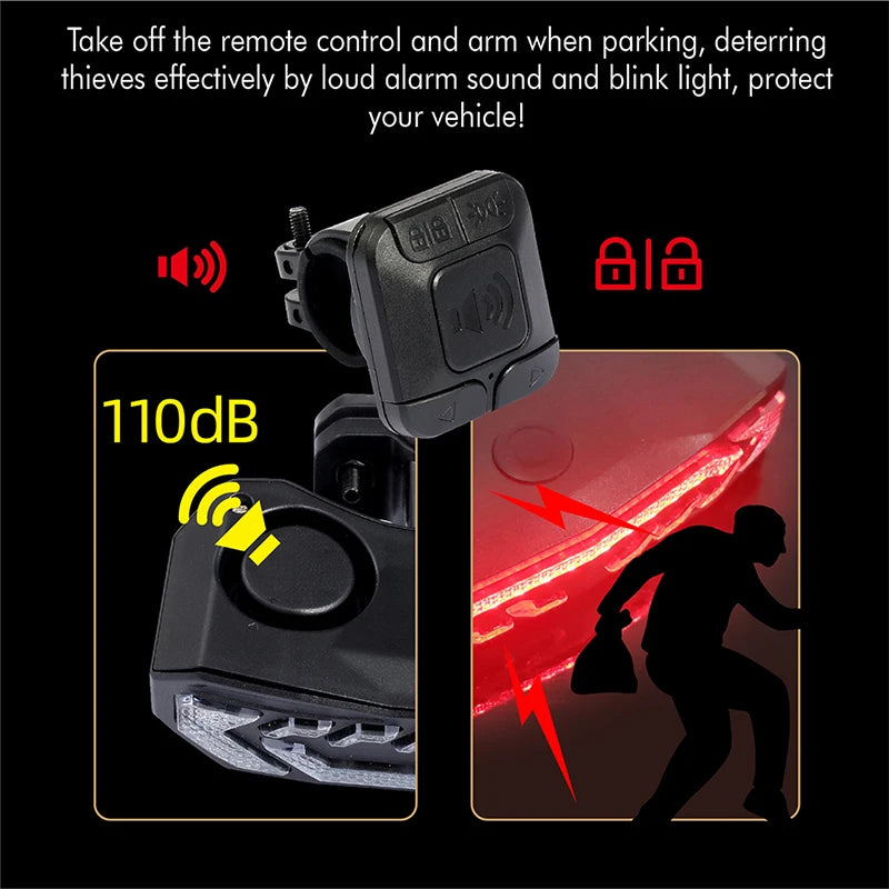 Bike Alarm Tail Light with Turn Signals Multifunctional Waterproof USB Rechargeable  Electric Bell Bicycle Lamp Bike Rear Light