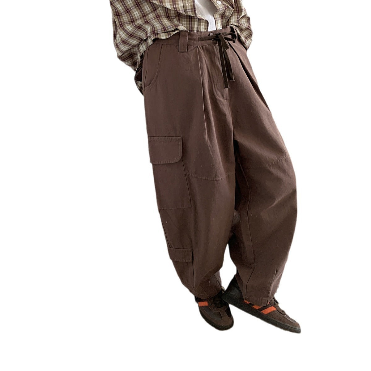 Dark gray Japanese loose wide leg workwear pants for men