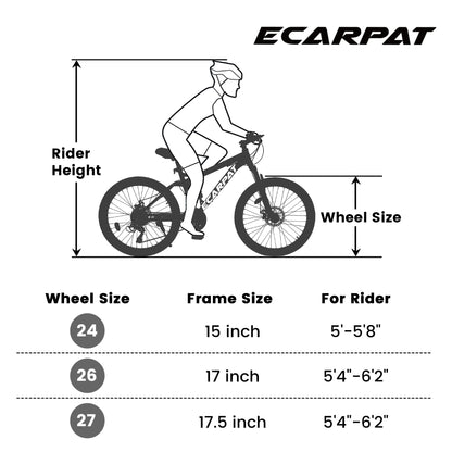 A2660 Ecarpat Mountain Bike 26 inch Wheel Carbon Steel Frame Disc Brake Thumb Shift Front Fork Rear Shock Absorber Bicycle