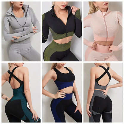 Women's Seamless Zipper Sports Yoga Suit – High-Elastic & Stylish Activewear