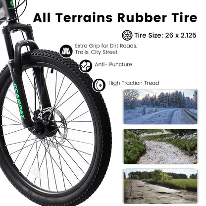 Mountain Bike 26 inch wheels, carbon steel frame disc brake