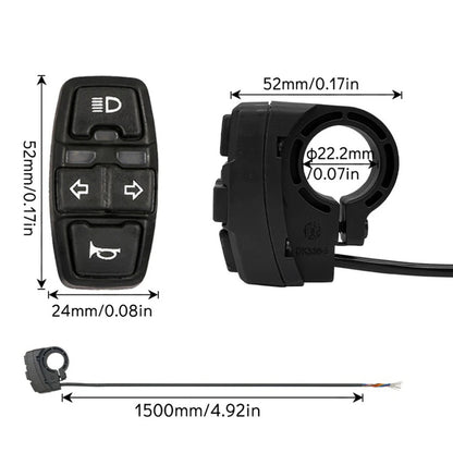 48V/36V 1.5 m Electric Bike Scooter Light Switch for Motorcycle Button Turn Signal Light For Motorcycle Electric Bike Scooter