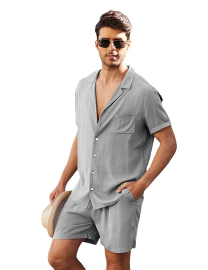 Men’s Summer Linen Shirt & Shorts Set, Lightweight & Breathable