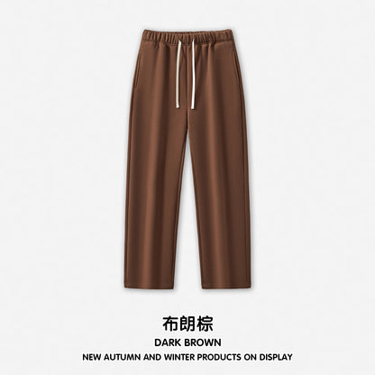 Tide brand 350G heavy plus fleece men's wide leg pants vertical vertical pants solid color casual pants