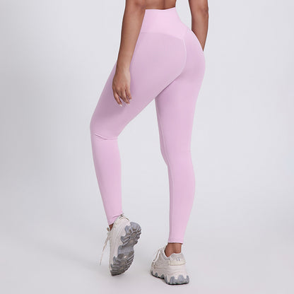 New solid color running pants fitness nine pants peach hips wearing high waist nude yoga pants