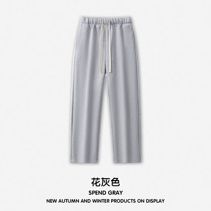 Tide brand 350G heavy plus fleece men's wide leg pants vertical vertical pants solid color casual pants