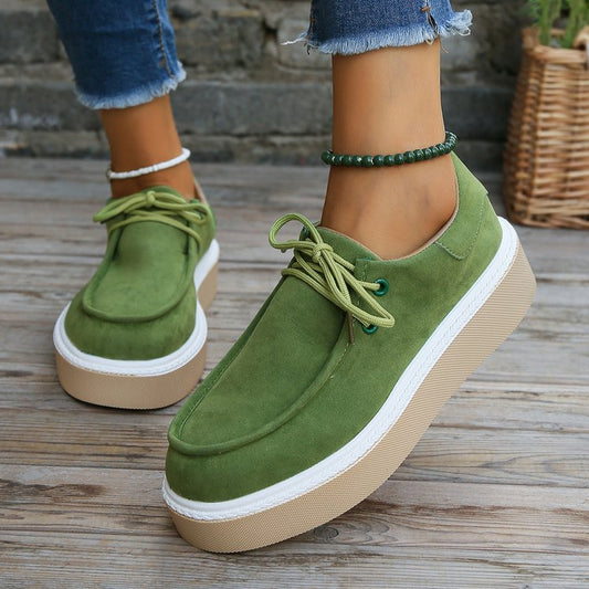 Big size women's new thick bottom lace-up round head fashion shoes