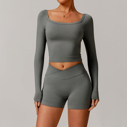 Women’s Off-Shoulder Long Sleeve Yoga Dress – Stylish & Sporty Fit